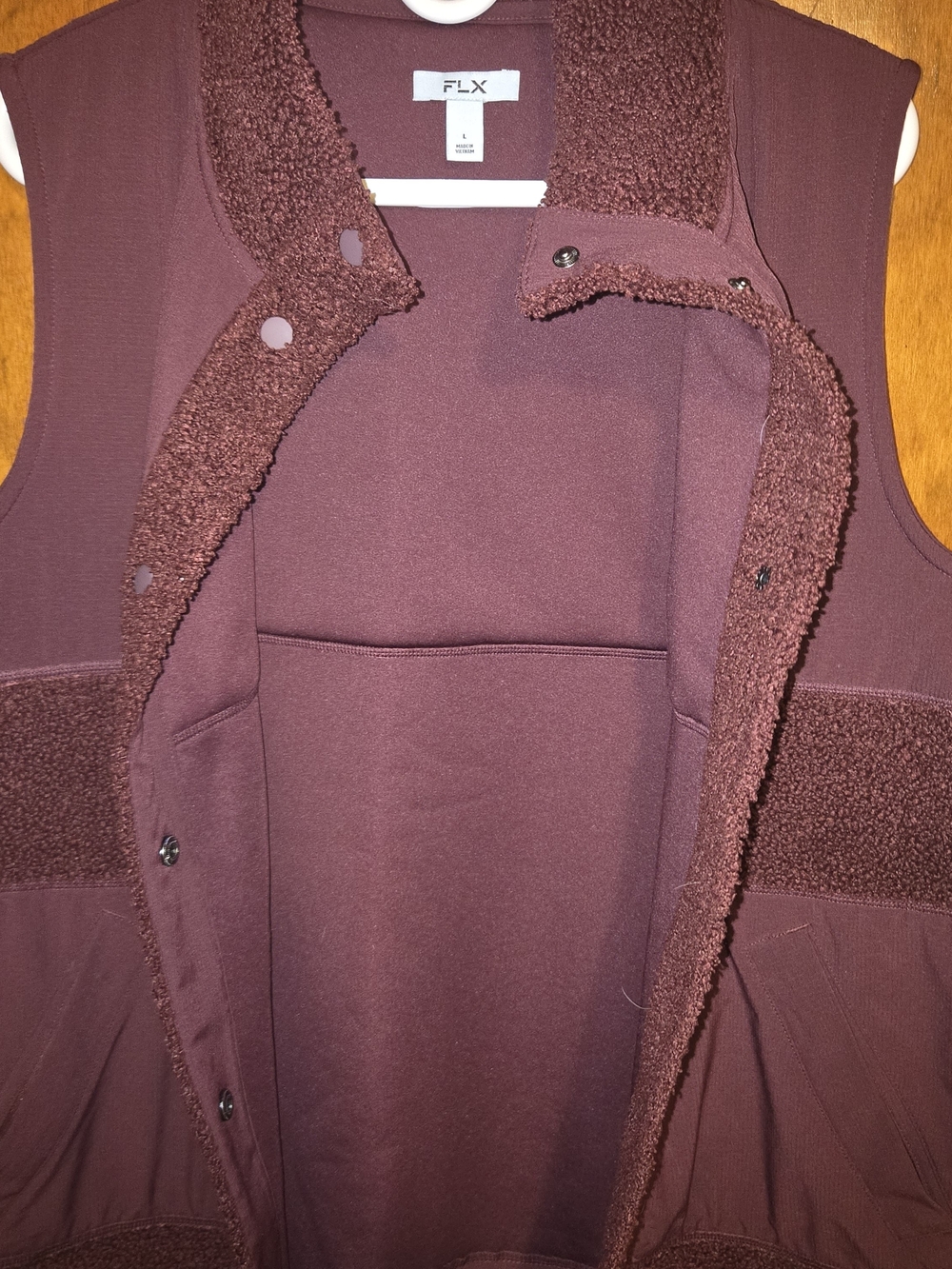 FLX Women's Maroon Sherpa-Trim Vest with Snap Front - Picture 4 of 6